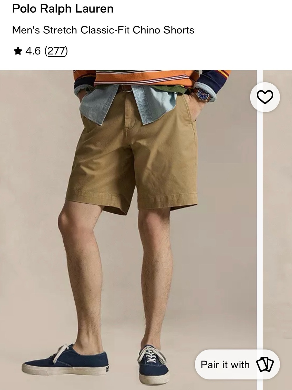 Polo by Ralph Lauren Men's Tan Flat-Front Chino Shorts